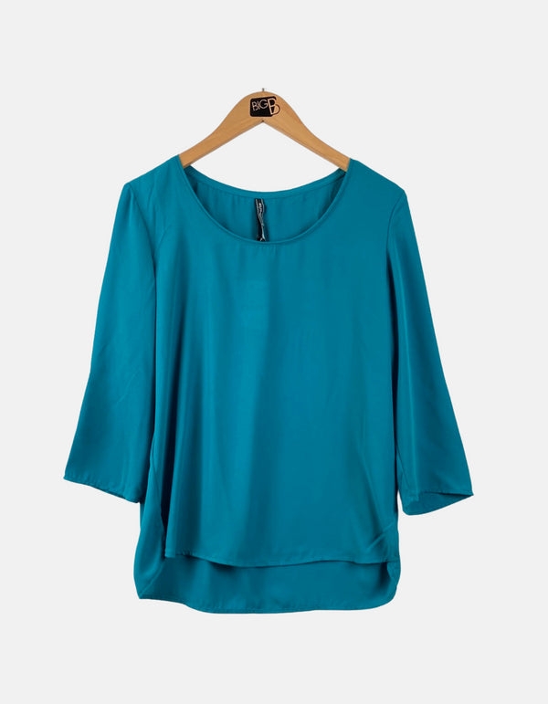 Teal 3/4 Sleeve Layered Hem Blouse